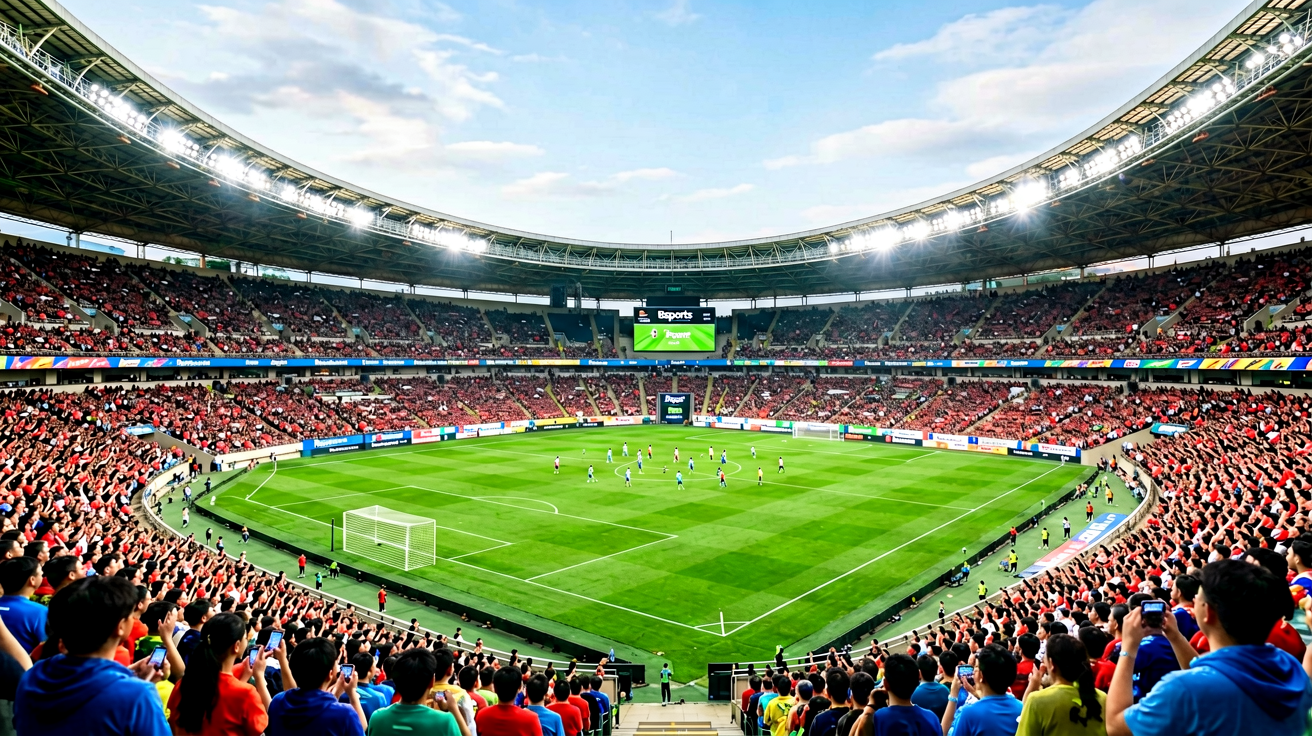 Bsports必一运动体育场馆全景，展示足球赛事现场氛围